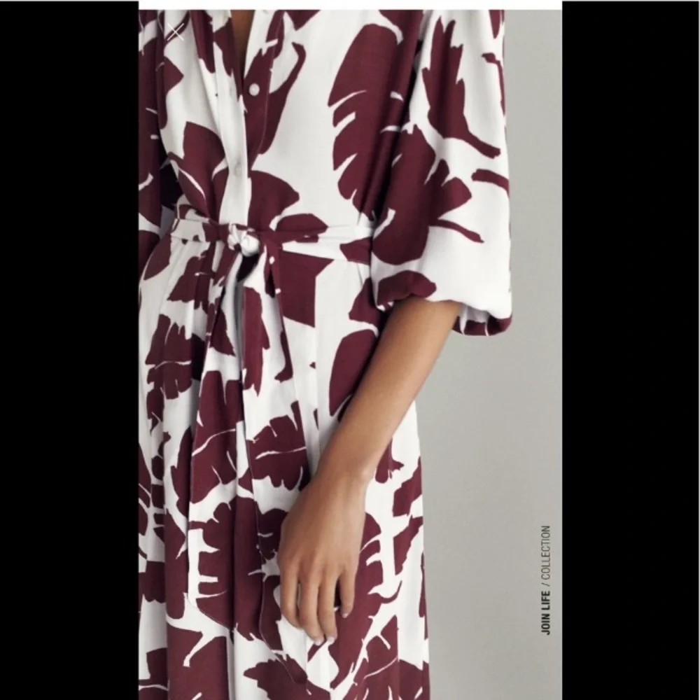 Zara Maroon and White Leaf Print Dress- M - Picture 4 of 11